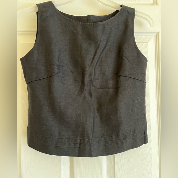SOLD…On another Platform! TRIO New York Vtg Button Back Black Linen Top Size 6 - Picture 1 of 9